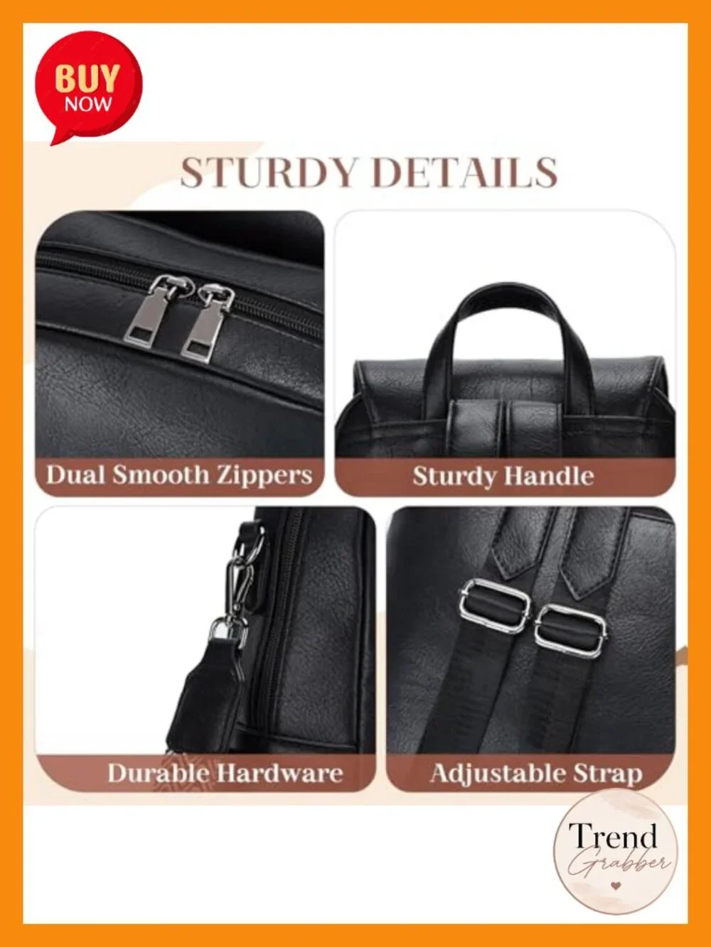 Women's Vegan Leather Flap Backpack Purse with Guitar Strap